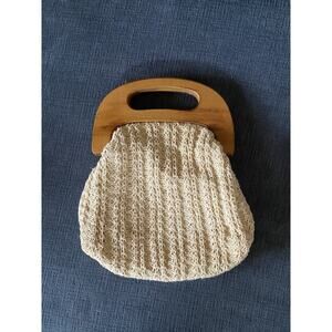 Vintage Wood Handle Macrame Purse SUMMER FUN